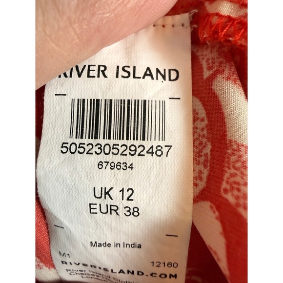 River Island Women Red White Floral Patchwork Maxi Dress Slit UK 12 US 8 No Belt - Picture 5 of 8